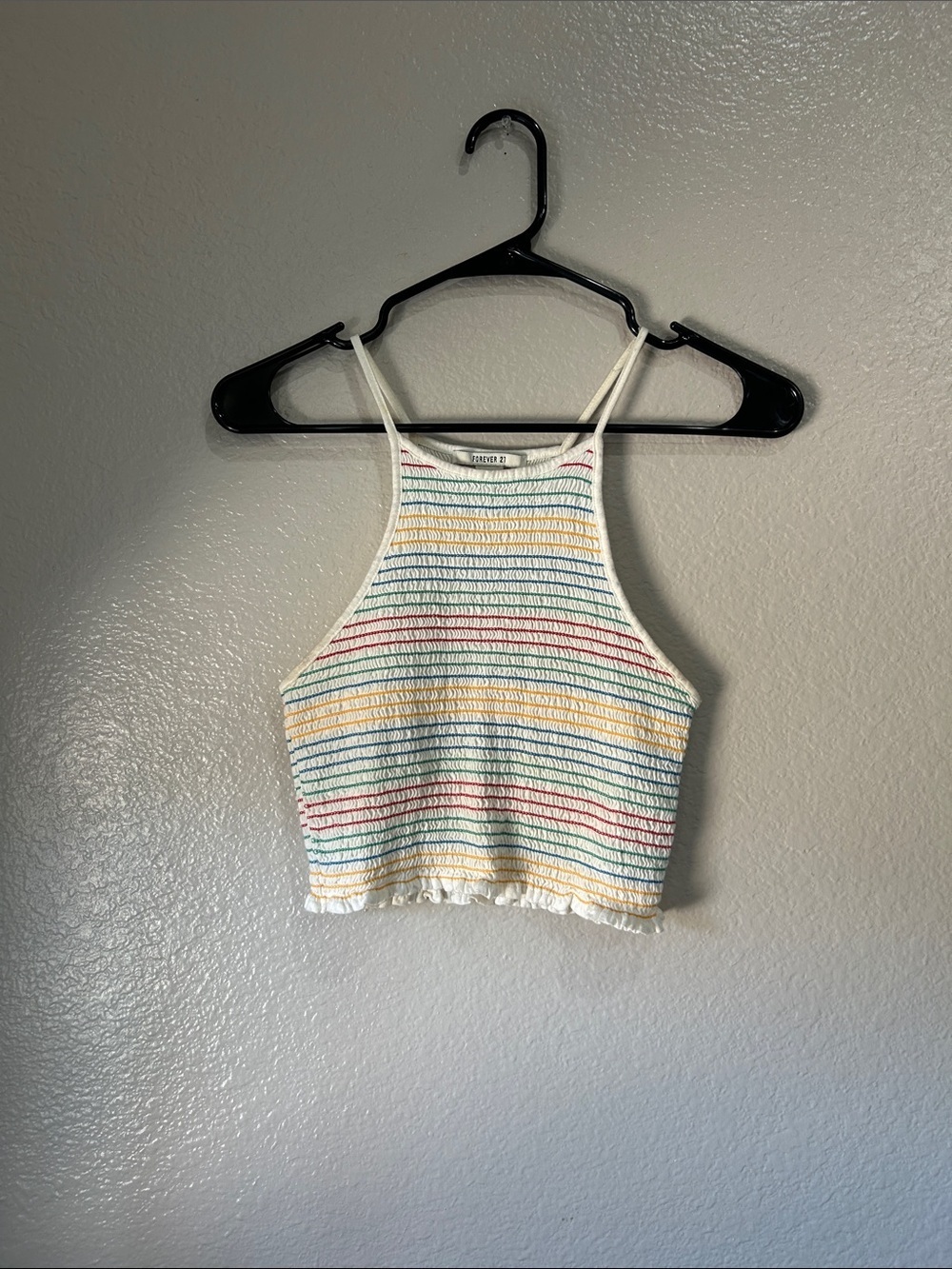 Forever 21 juniors White Cropped Tank Multicolor Stripes Sz S Summer TC0064